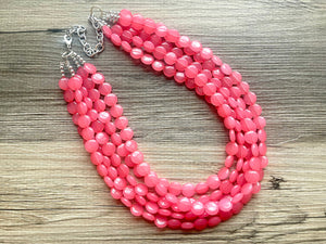 But a Dream Statement Necklace, Bubblegum Pink chunky bib beaded jewelry, color block wedding bridesmaid acrylic bib jewelry 5 strand