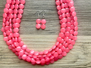 But a Dream Statement Necklace, Bubblegum Pink chunky bib beaded jewelry, color block wedding bridesmaid acrylic bib jewelry 5 strand