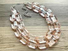 Load image into Gallery viewer, Translucent Glow Up Peach 2 strand statement Necklace, Clementine Beaded Necklace, summer silver jewelry, bubble bib pink peach orange