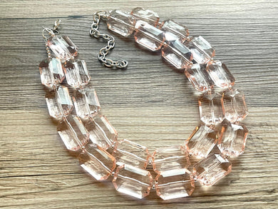 Translucent Glow Up Peach 2 strand statement Necklace, Clementine Beaded Necklace, summer silver jewelry, bubble bib pink peach orange