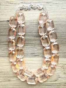 Translucent Glow Up Peach 2 strand statement Necklace, Clementine Beaded Necklace, summer silver jewelry, bubble bib pink peach orange