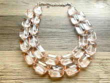 Load image into Gallery viewer, Translucent Glow Up Peach 2 strand statement Necklace, Clementine Beaded Necklace, summer silver jewelry, bubble bib pink peach orange