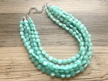 Load image into Gallery viewer, Mint Green Beaded Statement Necklace, beaded jewelry, light green jewelry, mojito beaded necklace, green earrings necklace, chunky