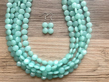 Load image into Gallery viewer, Mint Green Beaded Statement Necklace, beaded jewelry, light green jewelry, mojito beaded necklace, green earrings necklace, chunky