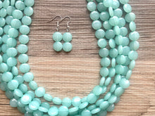 Load image into Gallery viewer, Mint Green Beaded Statement Necklace, beaded jewelry, light green jewelry, mojito beaded necklace, green earrings necklace, chunky