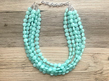 Load image into Gallery viewer, Mint Green Beaded Statement Necklace, beaded jewelry, light green jewelry, mojito beaded necklace, green earrings necklace, chunky
