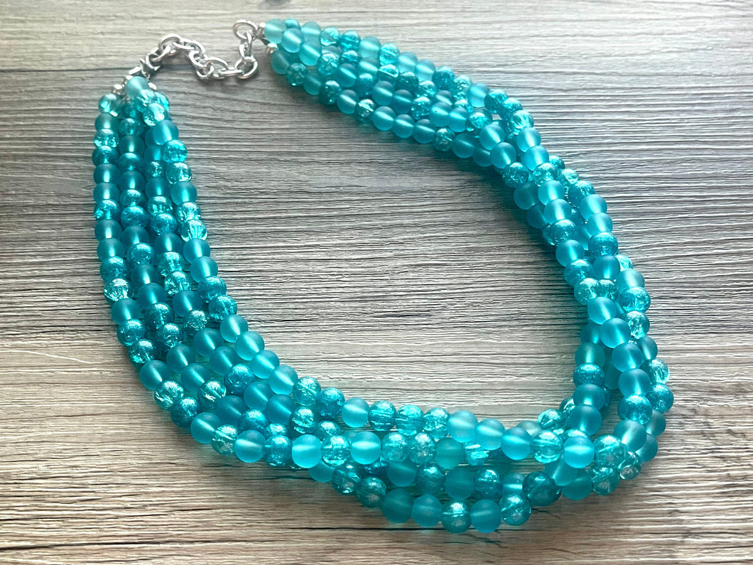 Teal 4 Layer Statement Necklace, turquoise chunky necklace, statement bib necklace jewelry turquoise blue jewerly, glass beaded jewelry