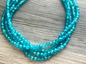 Teal 4 Layer Statement Necklace, turquoise chunky necklace, statement bib necklace jewelry turquoise blue jewerly, glass beaded jewelry