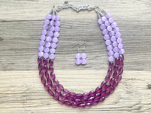 Lavender Haze Beaded Statement Necklace, beaded jewelry, purple jewelry, beaded necklace, light purple earrings eggplant, chunky bib