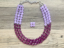 Load image into Gallery viewer, Lavender Haze Beaded Statement Necklace, beaded jewelry, purple jewelry, beaded necklace, light purple earrings eggplant, chunky bib