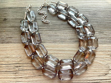 Load image into Gallery viewer, Translucent Glow Up Smoke Gray 2 strand statement Necklace, Gray Beaded Necklace, summer silver jewelry, bubble bib neutral