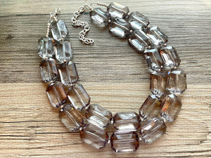 Translucent Glow Up Smoke Gray 2 strand statement Necklace, Gray Beaded Necklace, summer silver jewelry, bubble bib neutral