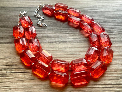 Cherry Red Chunky Statement translucent Necklace Double Layer Acrylic Bead Jewelry, red earrings, red jewelry set, big bead necklace ruby