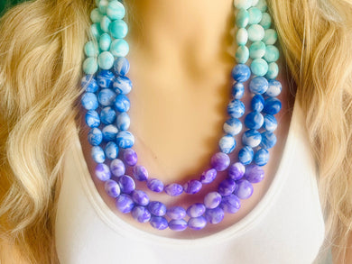 Livi’s Favorite Statement Necklace, Royal Blue Purple Aqua Swirl, Chunky Statement Jewelry, blue ombré jewelry turquoise white