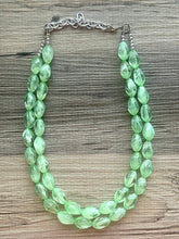 Load image into Gallery viewer, Green Grass Beaded Statement Necklace, beaded jewelry, green beaded necklace, light green necklace chunky beaded bib earrings