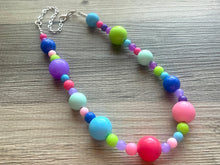 Load image into Gallery viewer, Jewel Tones Beaded Necklace, pink Jewelry, Chunky statement necklace, big beaded necklace, blush single blue green aqua lime green