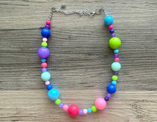 Load image into Gallery viewer, Jewel Tones Beaded Necklace, pink Jewelry, Chunky statement necklace, big beaded necklace, blush single blue green aqua lime green