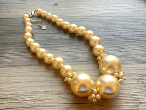 Honey Butter Statement Necklace yellow jewelry, chunky pearl champagne bib chunky necklace, pale yellow bubble necklace