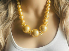 Load image into Gallery viewer, Honey Butter Statement Necklace yellow jewelry, chunky pearl champagne bib chunky necklace, pale yellow bubble necklace