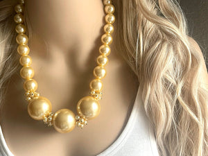 Honey Butter Statement Necklace yellow jewelry, chunky pearl champagne bib chunky necklace, pale yellow bubble necklace