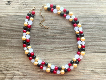 Load image into Gallery viewer, New Years Eve 2 Strand Statement Necklace, bib necklace, acrylic pearl necklace, gold black red white jewelry, double beaded long layering