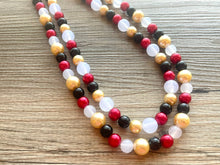 Load image into Gallery viewer, New Years Eve 2 Strand Statement Necklace, bib necklace, acrylic pearl necklace, gold black red white jewelry, double beaded long layering