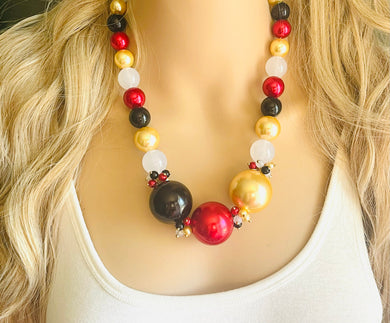 New Years Eve 1 Strand Statement Necklace, bib necklace, acrylic pearl necklace, gold black red white jewelry, single beaded long layering