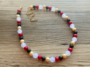 New Years Eve 1 Strand Statement Necklace, bib necklace, acrylic pearl necklace, gold black red white jewelry, single beaded long layering