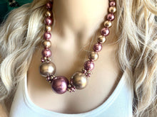 Load image into Gallery viewer, Purple &amp; Champagne Statement Necklace jewelry, chunky pearl champagne bib chunky necklace, pink magenta tan brown  bubble necklace