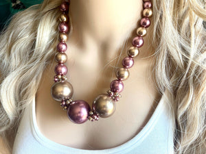 Purple & Champagne Statement Necklace jewelry, chunky pearl champagne bib chunky necklace, pink magenta tan brown  bubble necklace