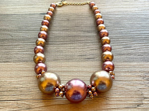 Purple & Champagne Statement Necklace jewelry, chunky pearl champagne bib chunky necklace, pink magenta tan brown  bubble necklace