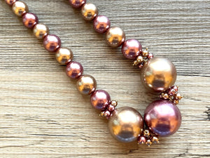 Purple & Champagne Statement Necklace jewelry, chunky pearl champagne bib chunky necklace, pink magenta tan brown  bubble necklace