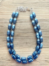 Load image into Gallery viewer, Royal Blue Necklace, 2 strand jewelry, tube beaded chunky statement necklace, blue necklace, Metallic navy royal blue jewelry