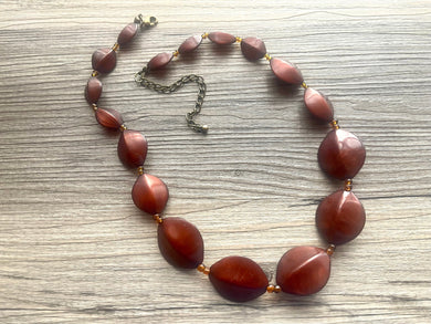 Single Strand Beaded Necklace, vintage brown Jewelry Chunky statement necklace, big beaded necklace red, resin smooth vintage single strand