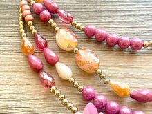 Load image into Gallery viewer, Pink 4 Strand Big Beaded Statement Necklace, pink Jewelry, crystal beaded necklace, pink bridesmaid necklace jewelry blush magenta gold