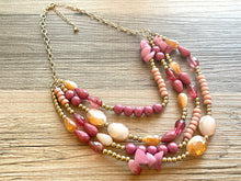 Load image into Gallery viewer, Pink 4 Strand Big Beaded Statement Necklace, pink Jewelry, crystal beaded necklace, pink bridesmaid necklace jewelry blush magenta gold