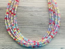 Load image into Gallery viewer, Over the Rainbow Statement Necklace, rainbow pastel extra Chunky Jewelry silver beads 8 strand colorful