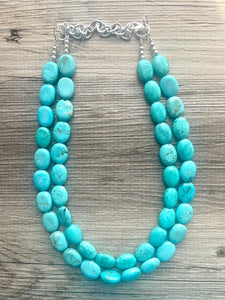 Turquoise Big Beaded Statement Necklace, blue jewelry, teal beaded necklace jewelry, blue necklace, stone gemstone chunky beaded bib