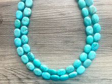 Load image into Gallery viewer, Turquoise Big Beaded Statement Necklace, blue jewelry, teal beaded necklace jewelry, blue necklace, stone gemstone chunky beaded bib