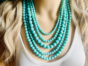 Turquoise Beaded statement necklace, extra chunky graduated bead blue green jewelry, turquoise long necklace jewelry, green earrings