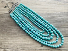 Load image into Gallery viewer, Turquoise Beaded statement necklace, extra chunky graduated bead blue green jewelry, turquoise long necklace jewelry, green earrings