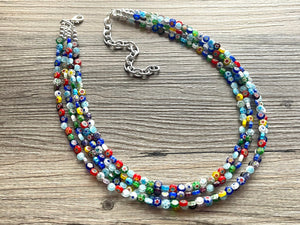 Murano Millefiori Flower Glass Statement Necklace, chunky necklace, Flower Jewelry RAINBOW vintage chunky bridesmaid Colorful