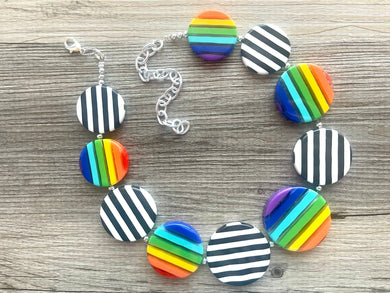 Colorful Contrast Beaded Necklace, Colorful Jewelry, Chunky statement necklace, big beaded necklace, rainbow jewelry, gay pride black white