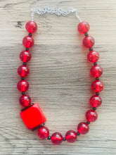 Load image into Gallery viewer, Red Beaded statement necklace, extra chunky geometric bead red jewelry, cherry long necklace jewelry, red earrings jewelry set