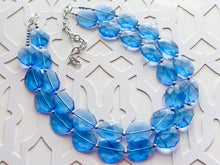 Load image into Gallery viewer, Periwinkle Party Necklace, multi strand jewelry, big beaded chunky statement necklace, blue clear resin chambray, bridesmaid earrings