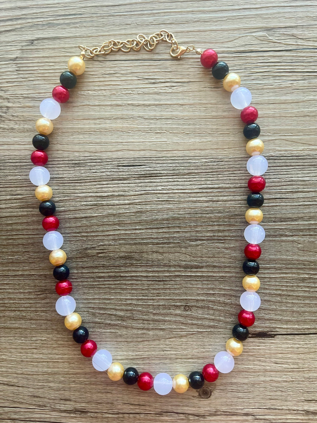 New Years Eve 1 Strand Statement Necklace, bib necklace, acrylic pearl necklace, gold black red white jewelry, single beaded long layering