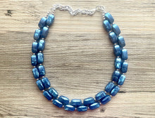 Load image into Gallery viewer, Royal Blue Necklace, 2 strand jewelry, tube beaded chunky statement necklace, blue necklace, Metallic navy royal blue jewelry