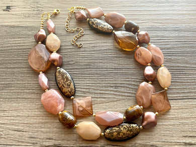 Fall Coffee chunky necklace, brown beaded jewelry, resin beaded Mocha necklace, brown beaded necklace, cinnamon necklace tan champagne