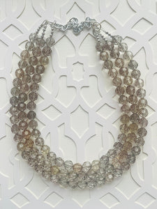 Light Gray Chunky Statement Necklace, Big beaded jewelry, Gray 3 Strand Statement Necklace, Bib necklace winter resin cream