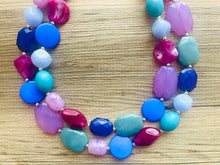 Load image into Gallery viewer, Berry Delightful Purple Periwinkle 2 strand statement Necklace, blue Beaded Necklace, summer silver jewelry, bubble bib neutral aqua